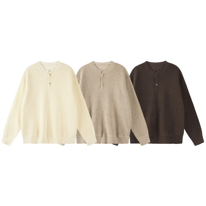 Unisex Boxy-Strickpullover mit Henley-Ausschnitt und strukturierter Waffelstrickoptik Echo Archiv