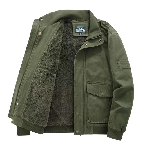 Herren Thermo-Canvasblouson mit durchgehendem Teddyfutter, Rippkragen und Utility‑Pattentaschen Echo Archiv