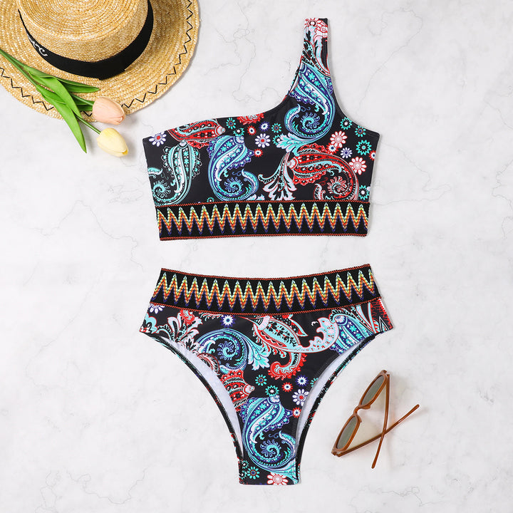 Damen Bikini-Set mit asymmetrischem Oberteil und hohem Bund Echo Archiv