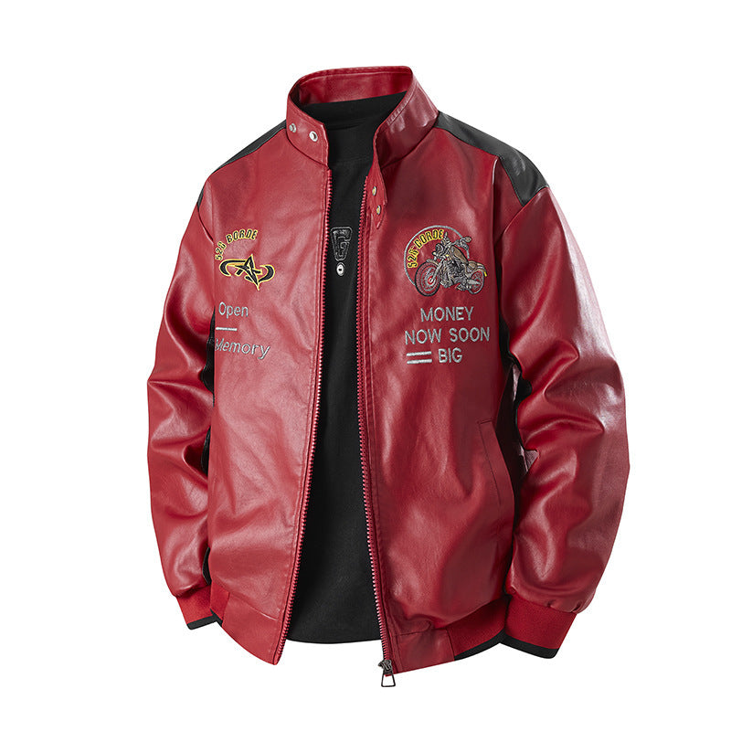 Herren Modische Kunstlederjacke mit aufwendiger Stickerei Echo Archiv