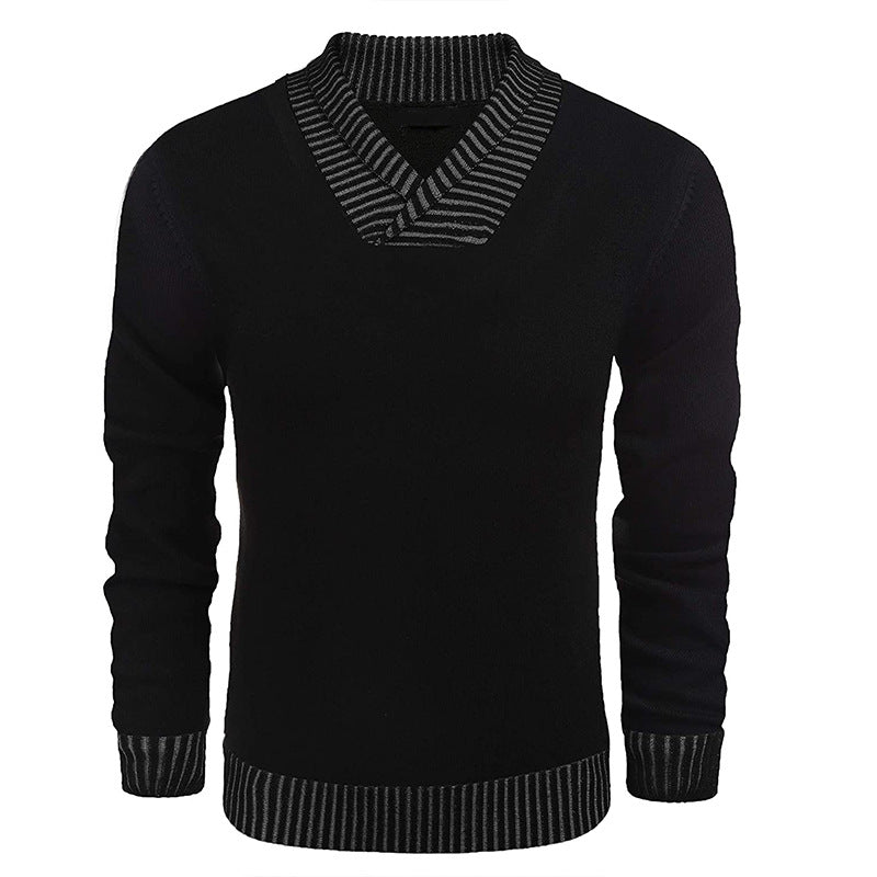 Herren Feinstrick-Pullover mit V-Ausschnitt und kontrastierendem Rippkragen Echo Archiv