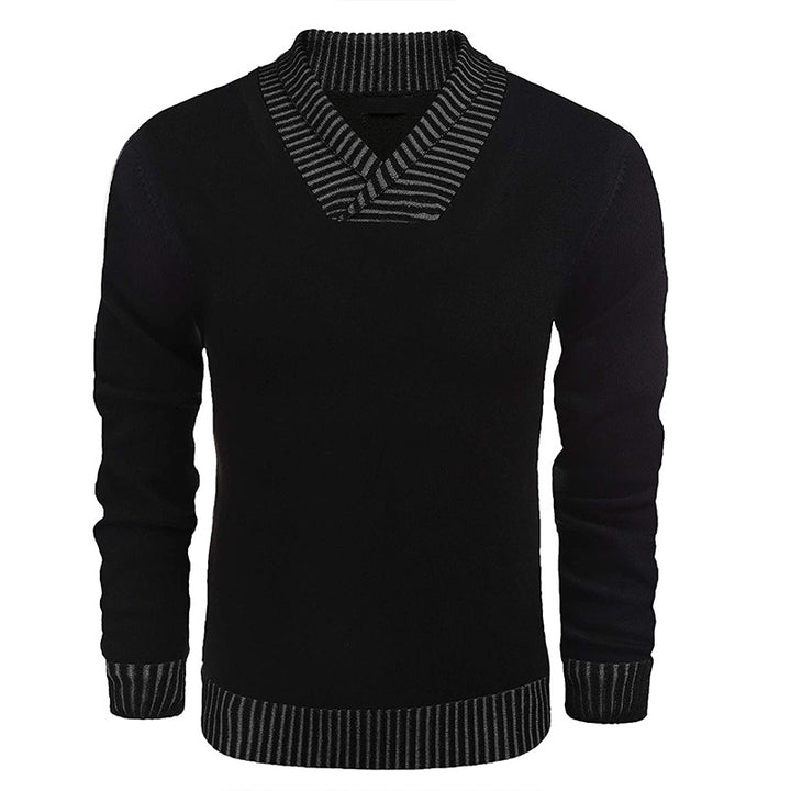 Herren Feinstrick-Pullover mit V-Ausschnitt und kontrastierendem Rippkragen Echo Archiv