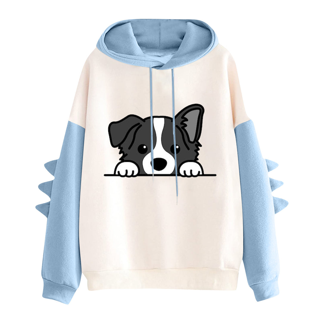 Damen Kapuzenpullover mit niedlichem Hunde‑und‑Katzen‑Print und 3D-Stacheln an den Ärmeln – Auréline