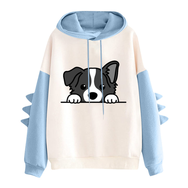 Damen Kapuzenpullover mit niedlichem Hunde‑und‑Katzen‑Print und 3D-Stacheln an den Ärmeln – Auréline