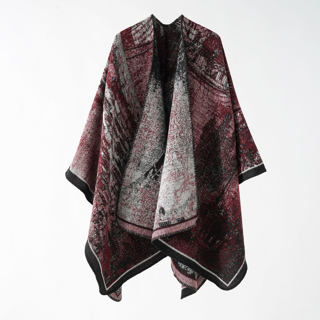Damen Jacquard-Poncho-Überwurf mit weitem Kimono-Fall und softem Wollmix Echo Archiv