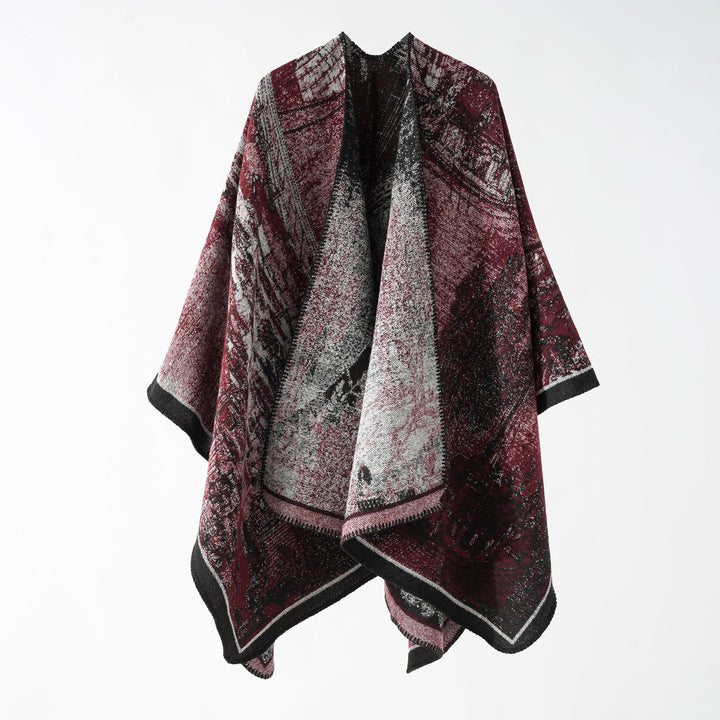 Damen Jacquard-Poncho-Überwurf mit weitem Kimono-Fall und softem Wollmix Echo Archiv
