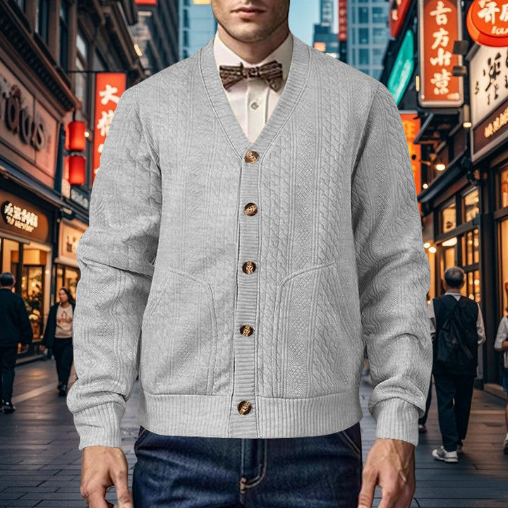 Herren Strickjacke mit modernem Wabenmuster und praktischen Taschen Echoarchiv