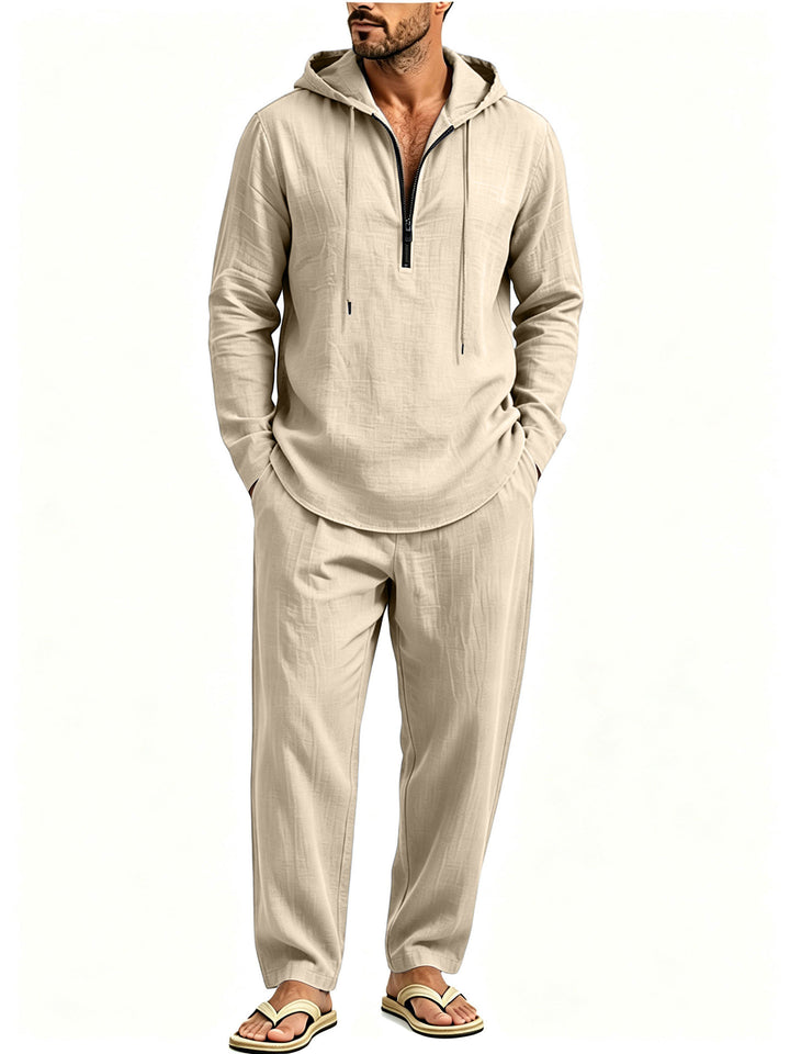 Herren Lässiges Lounge-Set mit Halbzip-Kapuzenpullover und locker sitzender Freizeit-Hose Echoarchiv