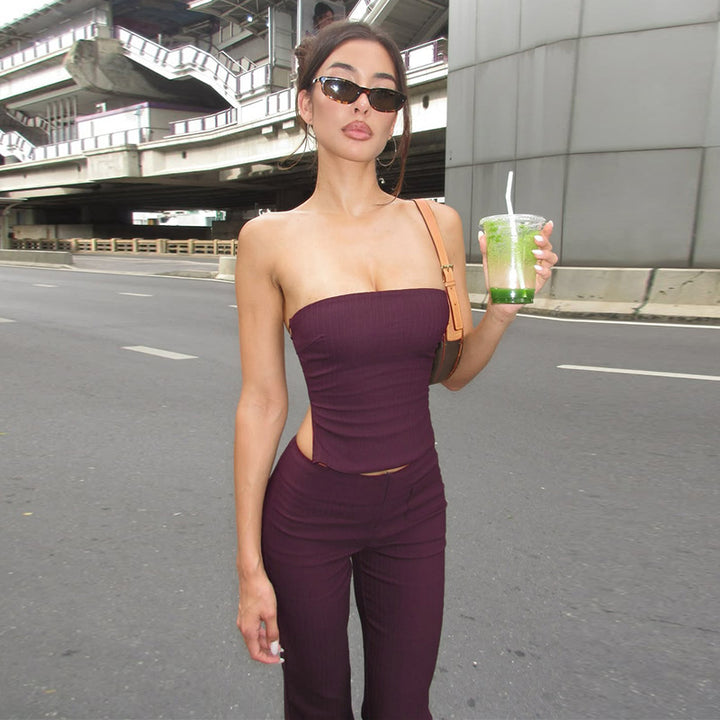 Damen elegantes Set aus trägerlosem Oberteil und flared Hose Echo Archiv