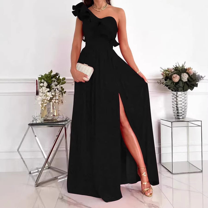 Damen Maxikleid mit asymmetrischem Schnitt und voluminösem Rüschendetail Echo Archiv