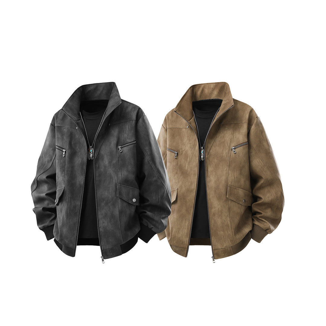 Herren Oversize-Blouson aus Kunstleder mit abnehmbarem Kapuzen‑Einsatz, Stehkragen und Utility‑Taschen Echo Archiv