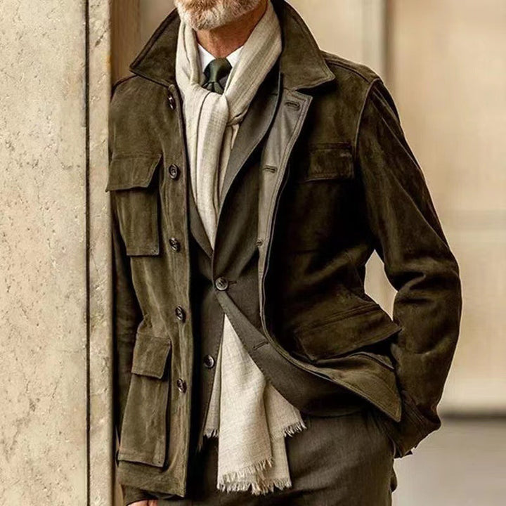 Herren Suede Utility Jacke mit praktischen Taschen und modernem Schnitt Echoarchiv