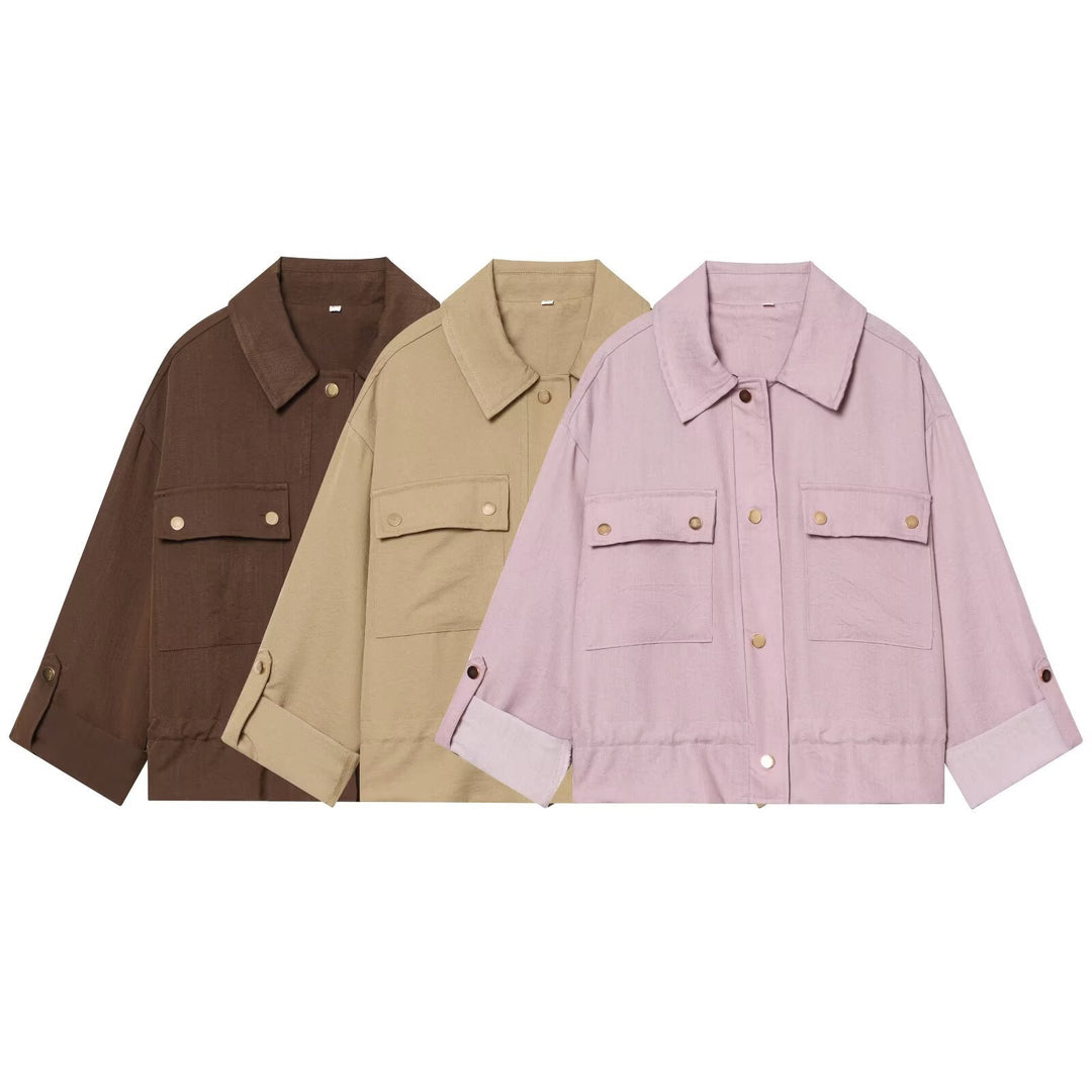 Damen Oversize Workwear-Hemdenjacke mit aufgesetzten Druckknopf‑Taschen Echo Archiv