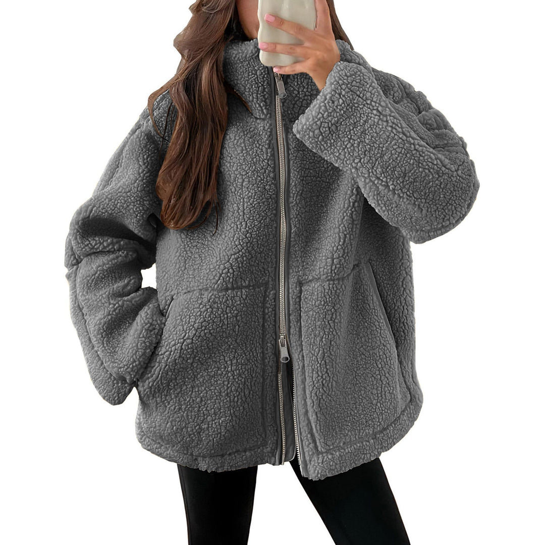Damen Kuschelige Teddy-Jacke mit Reißverschluss Echoarchiv