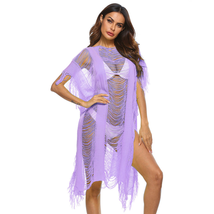 Damen eleganter fransiger Strandüberwurf mit transparenten Akzenten Echo Archiv