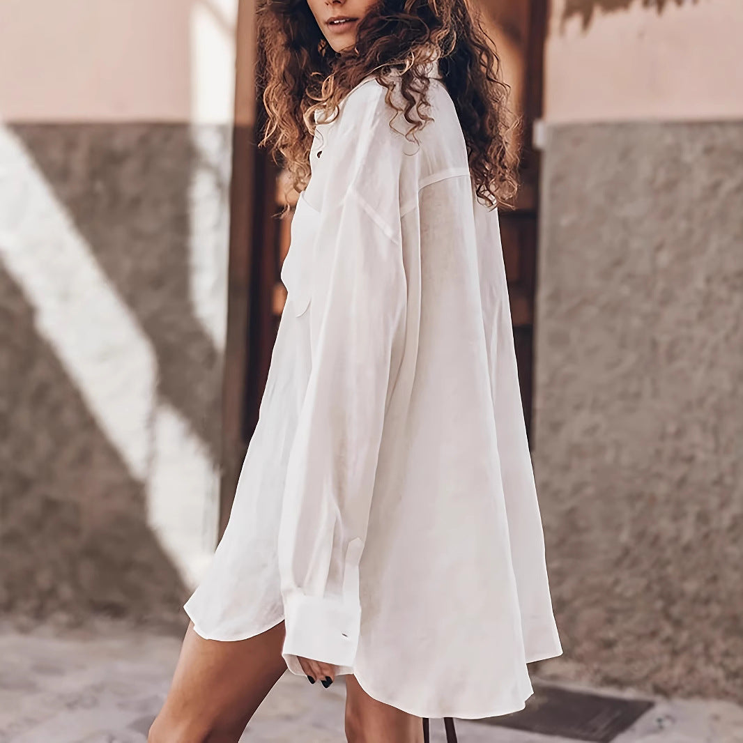 Damen lässige Oversized-Bluse aus Leinen Echoarchiv
