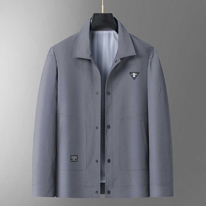 Herren Leichte strukturierte Coach-Jacke im Overshirt-Stil mit Druckknopfleiste und aufgesetzten Taschen Echo Archiv