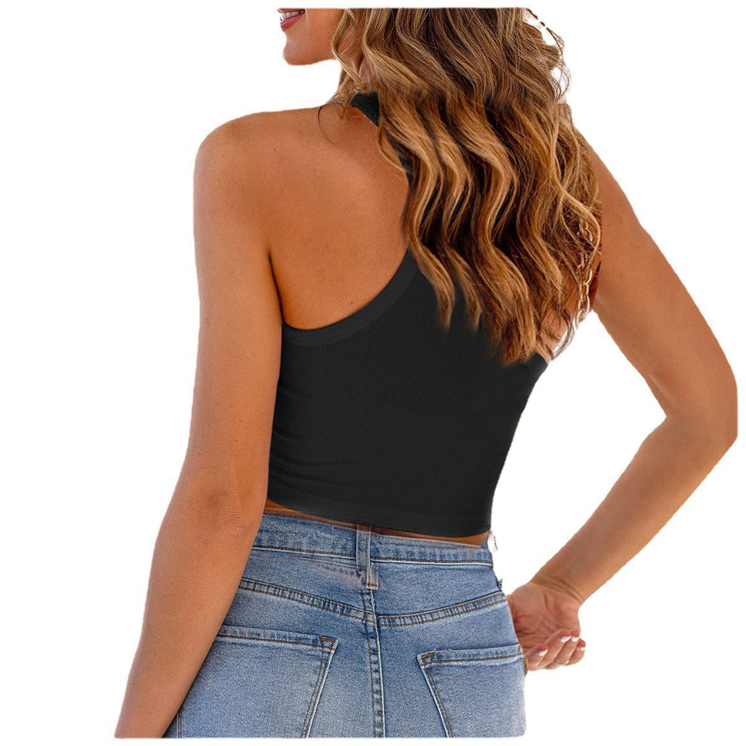 Damen Kurzarm Tanktop mit Knopfdetails und Rippstruktur Echo Archiv