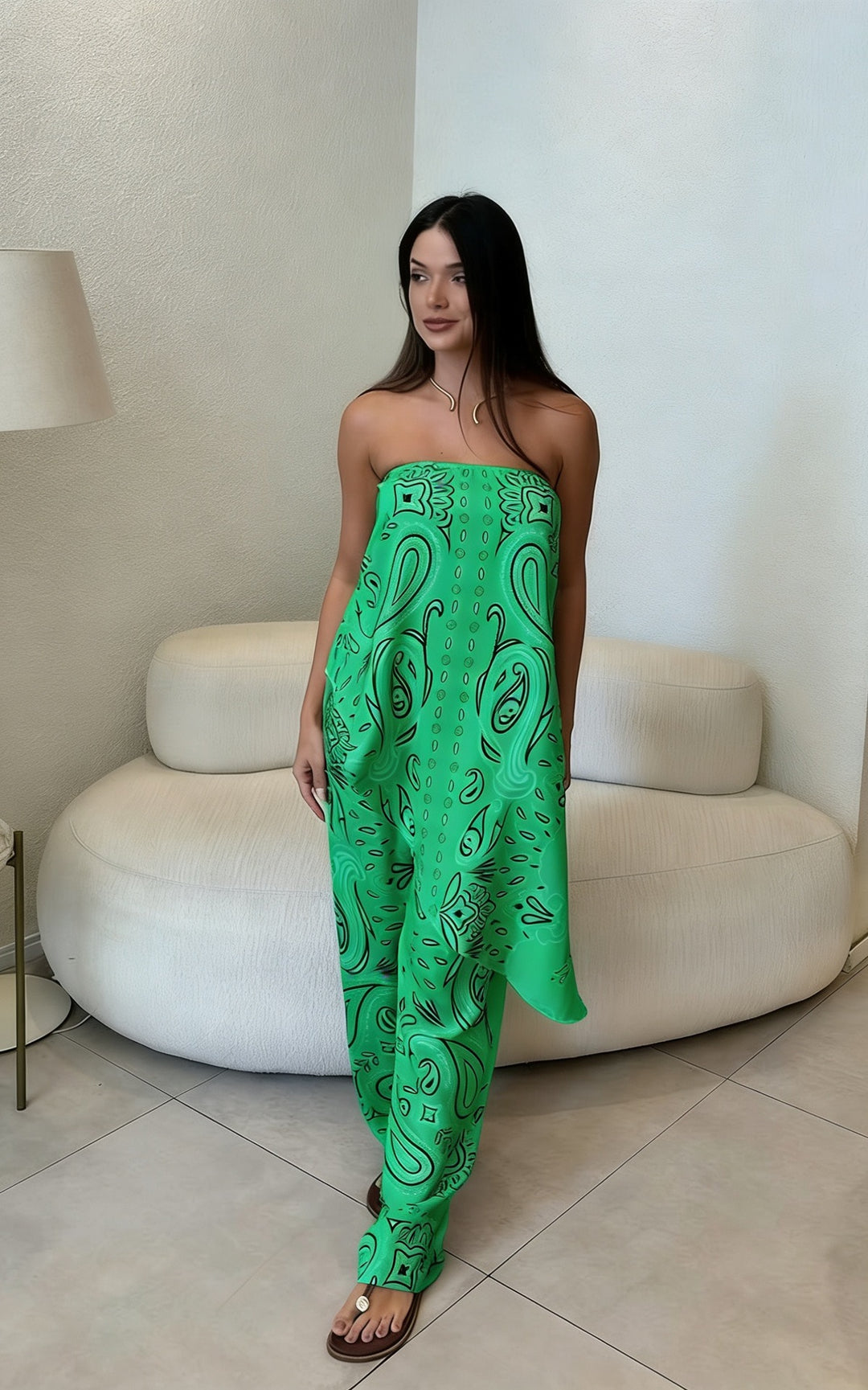 Damen lässiger Jumpsuit mit weitem Schnitt und stylischem Muster Echo Archiv