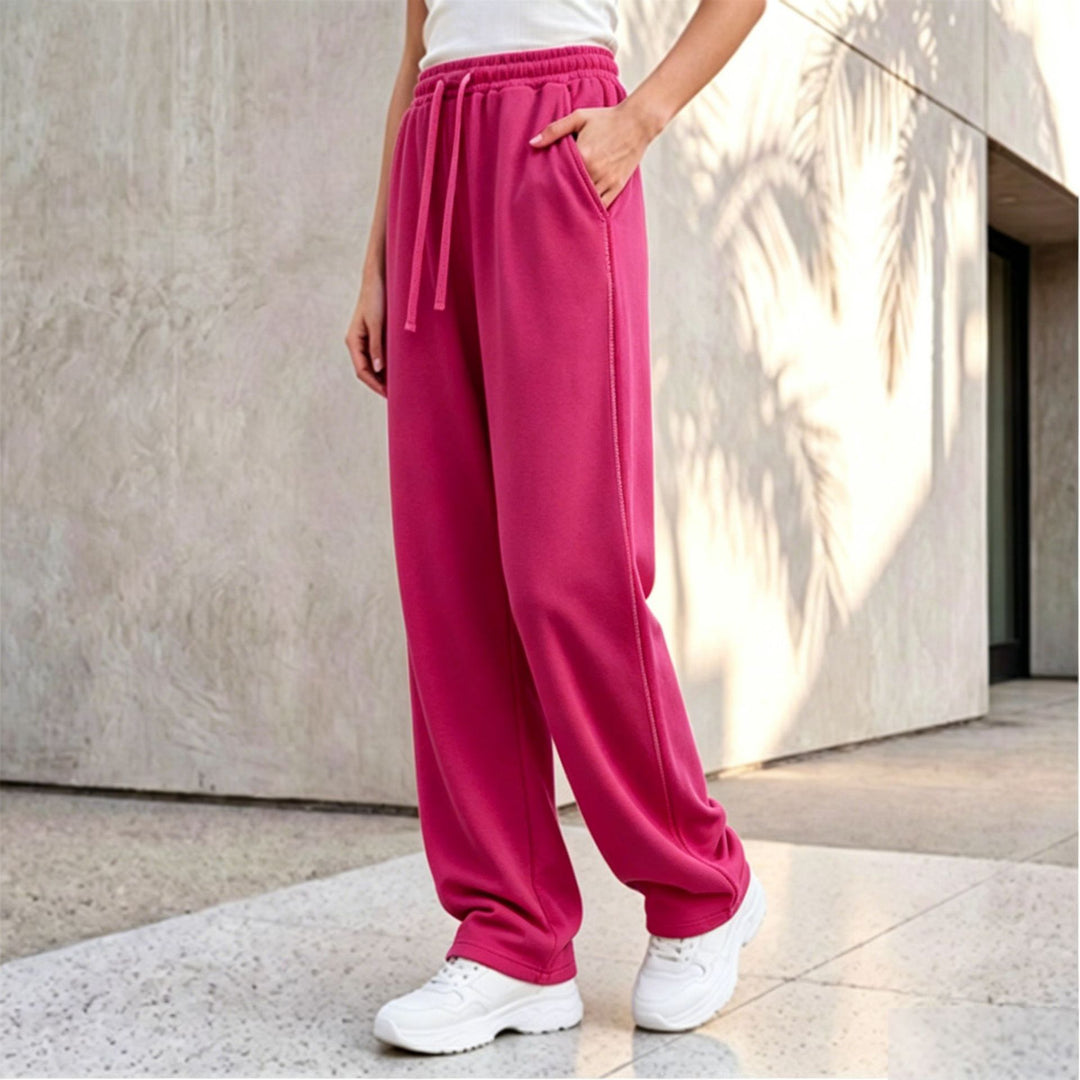 Damen nan weite Loungepalazzo-Hose mit hohem Komfortbund, Kordelzug, seitlichen Eingrifftaschen und dekorativer Seitennaht Echo Archiv