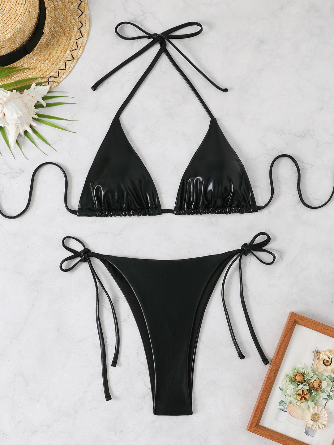 Damen Triangel-Bikini mit glänzendem Finish und verstellbaren Trägern Echo Archiv