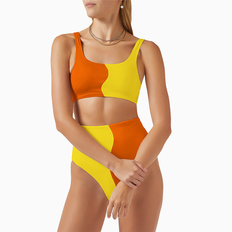 Damen Hochgeschnittenes Bikini-Set mit kontrastierenden Farbblöcken Echo Archiv