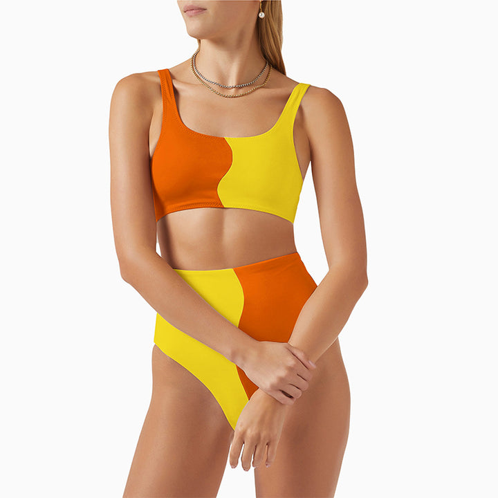 Damen Hochgeschnittenes Bikini-Set mit kontrastierenden Farbblöcken Echo Archiv
