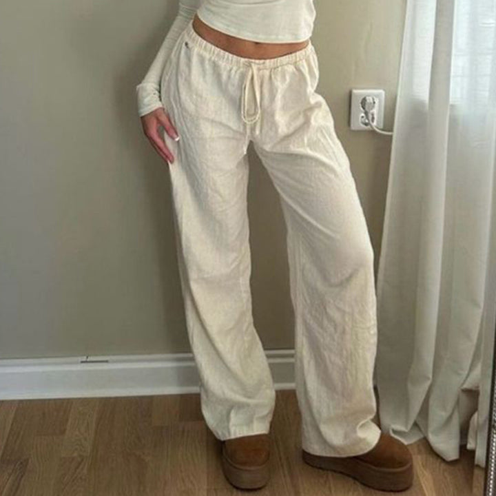 Damen Leichte Leinenhose mit weitem Bein, elastischem Bund und Tunnelzug Echo Archiv