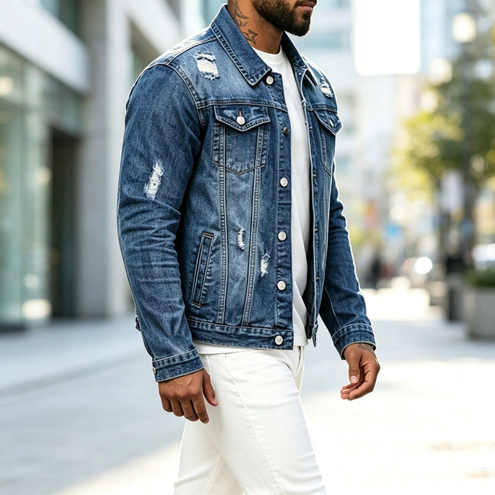 Herren Modische Jeansjacke mit Destroyed-Details Echoarchiv