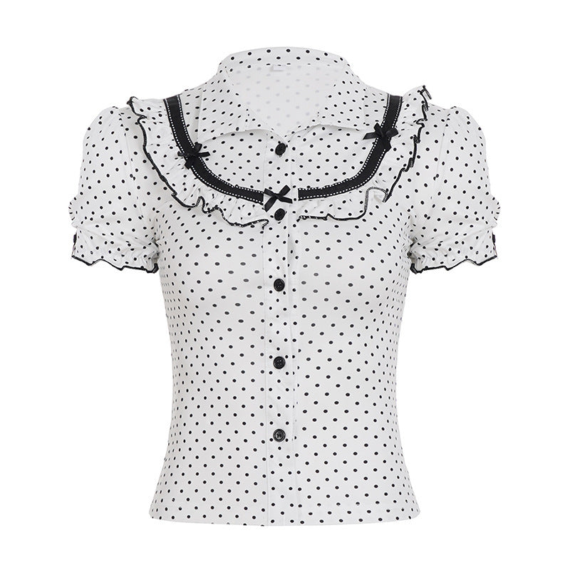 Damen Vintage Polka Dot Bluse mit Puffärmeln Echo Archiv