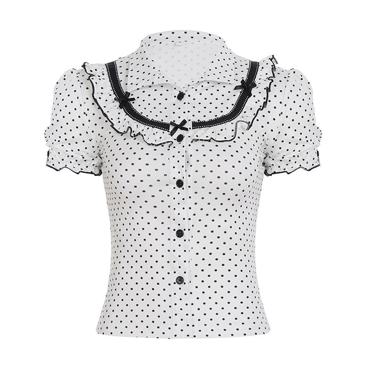 Damen Vintage Polka Dot Bluse mit Puffärmeln Echo Archiv