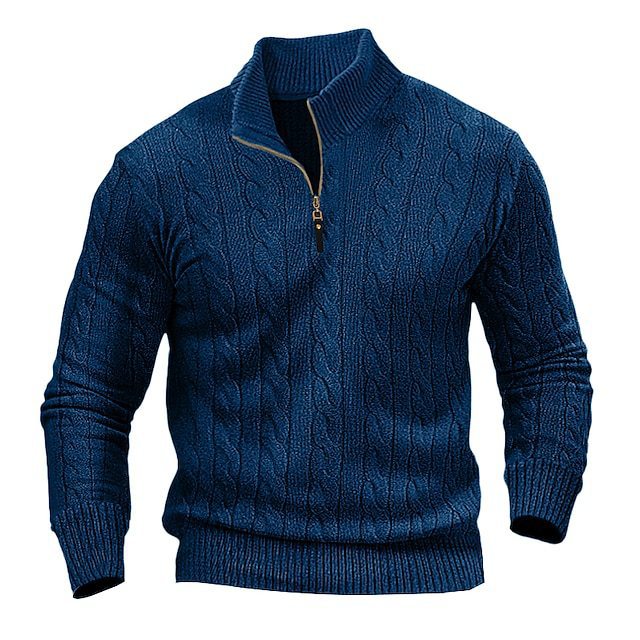 Herren stylischer Strickpullover mit halb offenem Kragen und Zopfmuster Echoarchiv