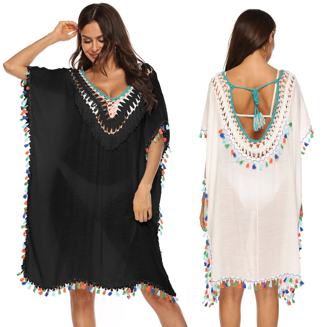 Damen Strandkaftan mit buntem Quastenrand Echo Archiv