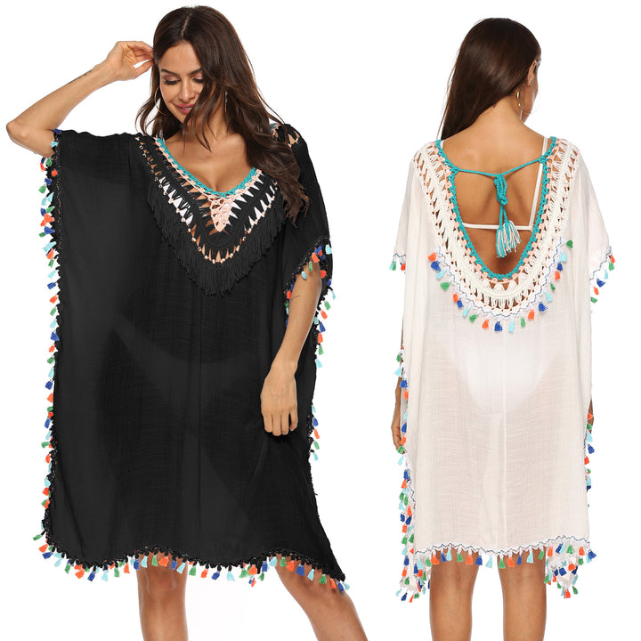 Damen Strandkaftan mit buntem Quastenrand Echo Archiv