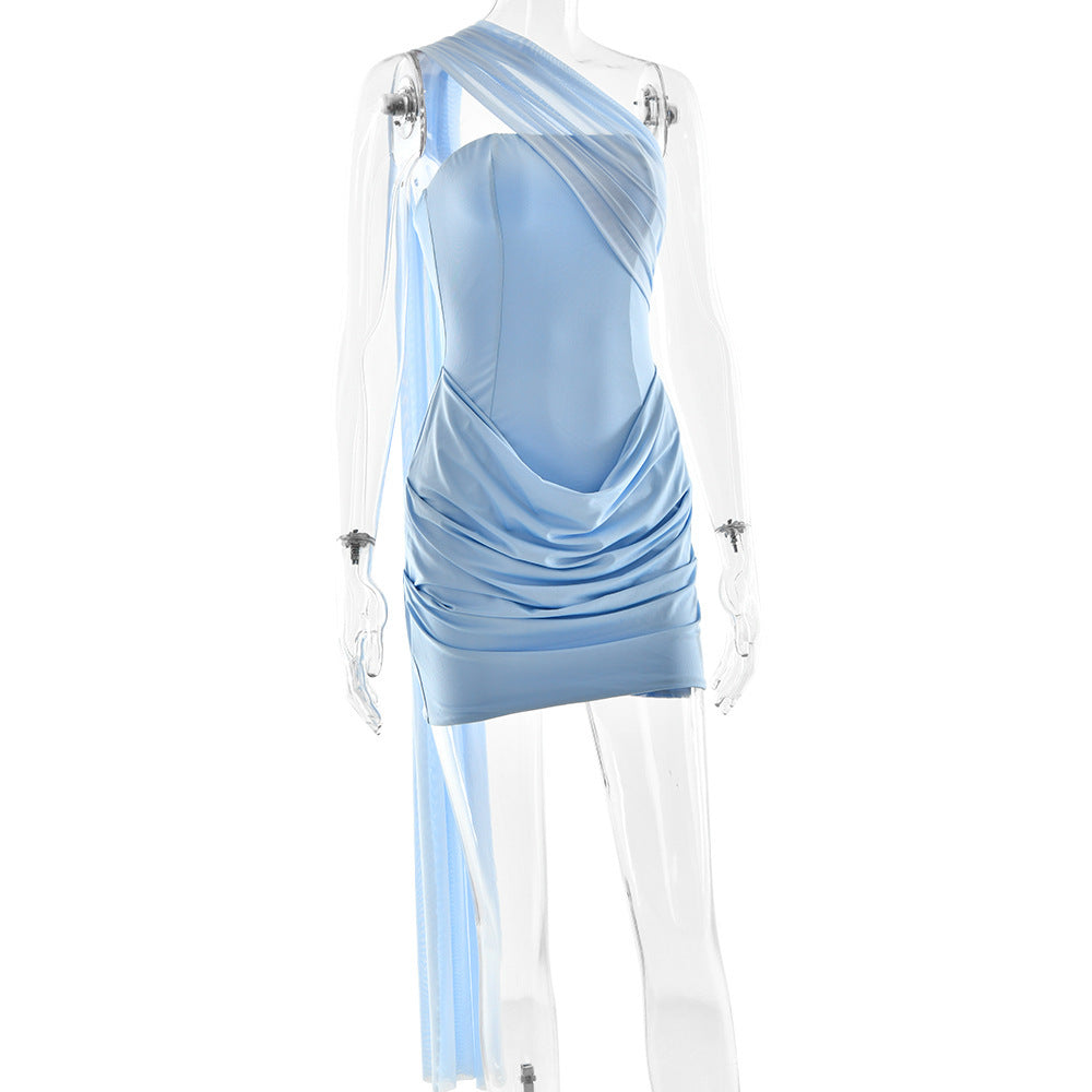 Damen Raffiniertes Minikleid mit asymmetrischem Ausschnitt und Rüschendetails Echo Archiv