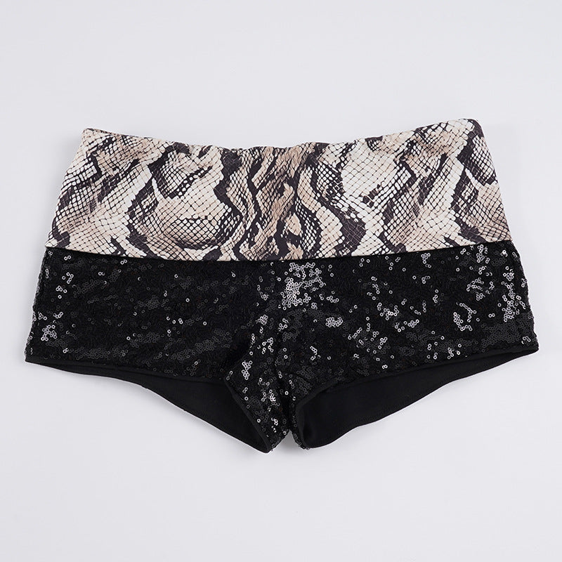 Damen Glitzerndes Minikleid mit Leopardenmuster und Spaghettiträgern Echo Archiv