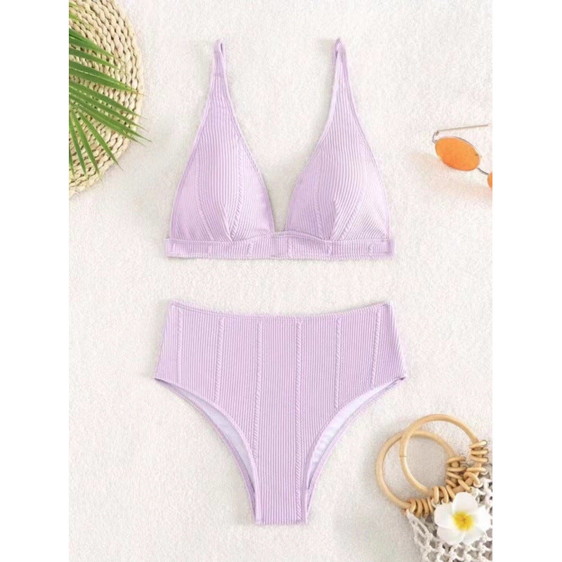 Damen Hochgeschnittener Bikini mit elegantem V-Ausschnitt und geripptem Design Echo Archiv