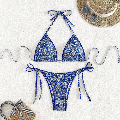 Damen Triangel-Bikini mit verspieltem Muster und eleganten Bindebändern Echo Archiv