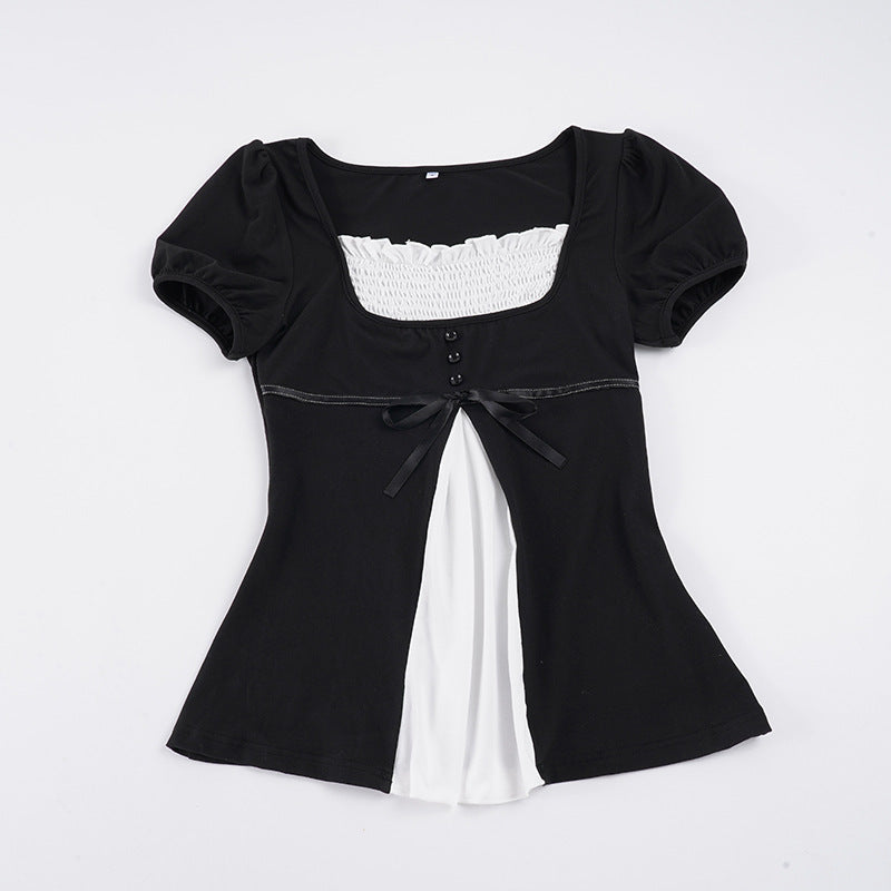 Damen elegantes Oberteil mit Puffärmeln und verspielten Schleifen Echo Archiv