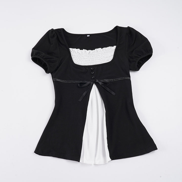 Damen elegantes Oberteil mit Puffärmeln und verspielten Schleifen Echo Archiv