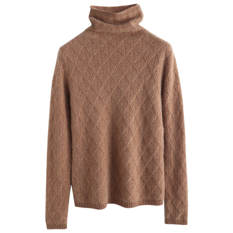 Damen Luxuriöser Mohair‑Mix Rollkragenpullover mit diamantgewEchoarchivter Ajourstruktur Echoarchiv