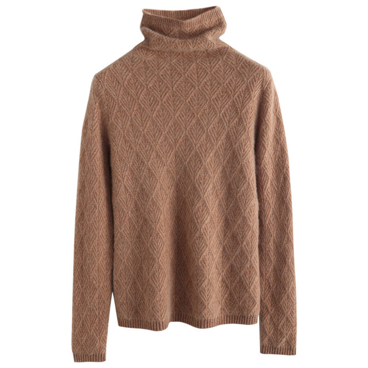 Damen Luxuriöser Mohair‑Mix Rollkragenpullover mit diamantgewEchoarchivter Ajourstruktur Echoarchiv