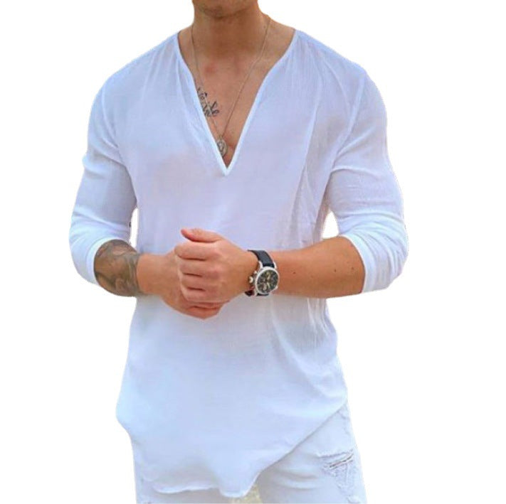 Herren Langarmshirt mit V-Ausschnitt und lockerer Passform Echoarchiv