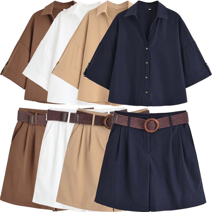 Damen Oversize-Hemdbluse mit dreiviertel-Ärmeln und Manschetten Echo Archiv