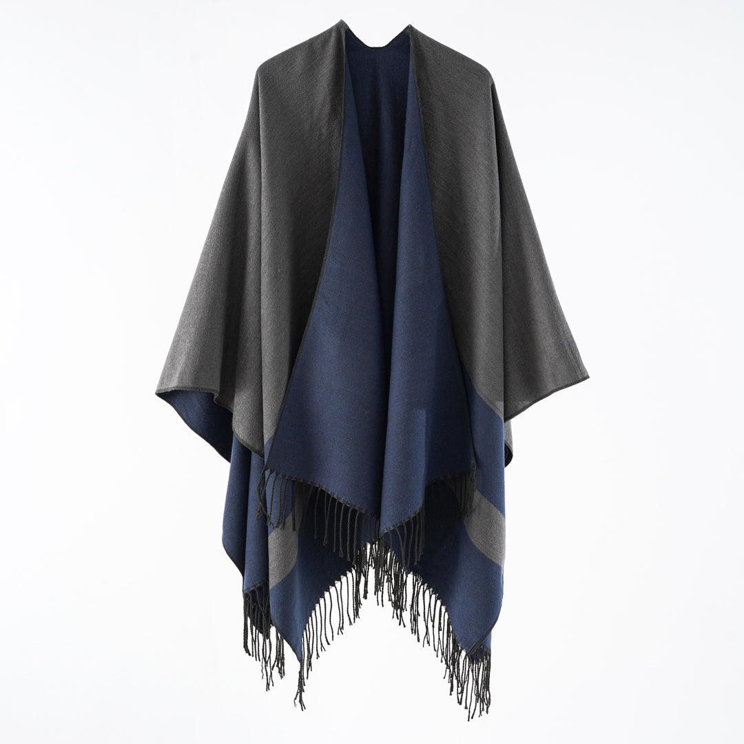Damen Multifunktionaler Fransen‑Wickelponcho aus Wollmix mit doppellagigem Fall Echo Archiv