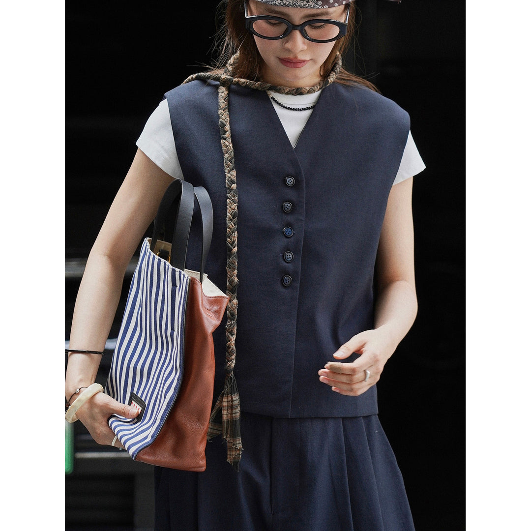 Damen Oversized-Tailoring-Weste mit V-Ausschnitt und durchgehender Knopfleiste Echoarchiv