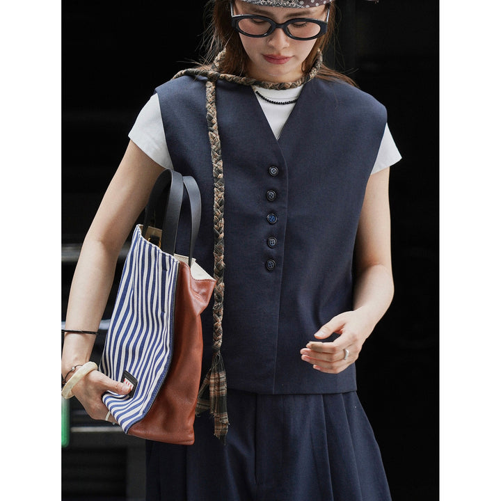Damen Oversized-Tailoring-Weste mit V-Ausschnitt und durchgehender Knopfleiste Echoarchiv