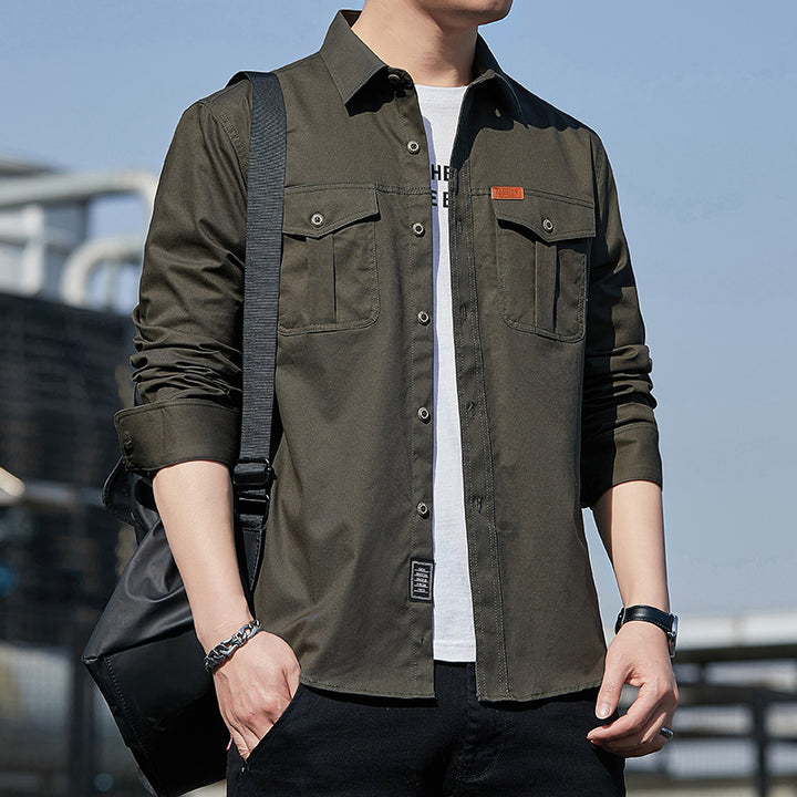 Herren leichtes Utility-Overshirt aus Baumwoll-Canvas mit Brustpattentaschen Echoarchiv