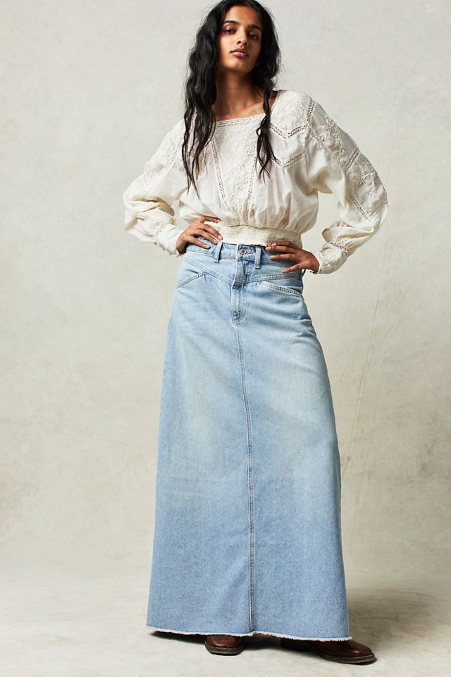 Damen Maxirock aus schwarzem Denim mit seitlichen Taschen und lässigem Schnitt Echo Archiv