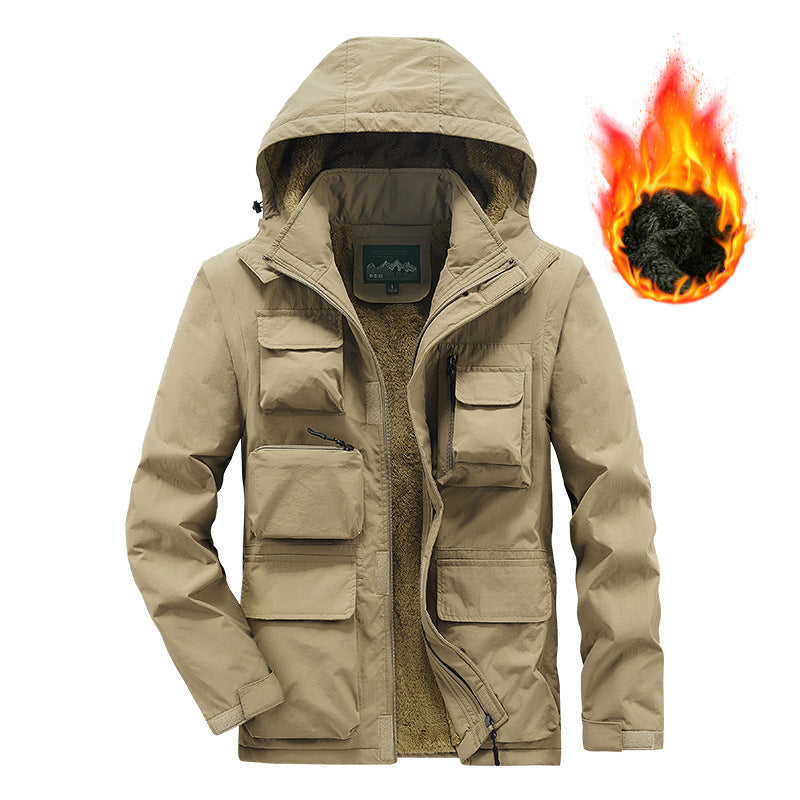Herren Outdoor-Fieldjacke mit wärmender Teddyfutter‑Innenlage, Multifunktions‑Taschen und Kapuze Echo Archiv